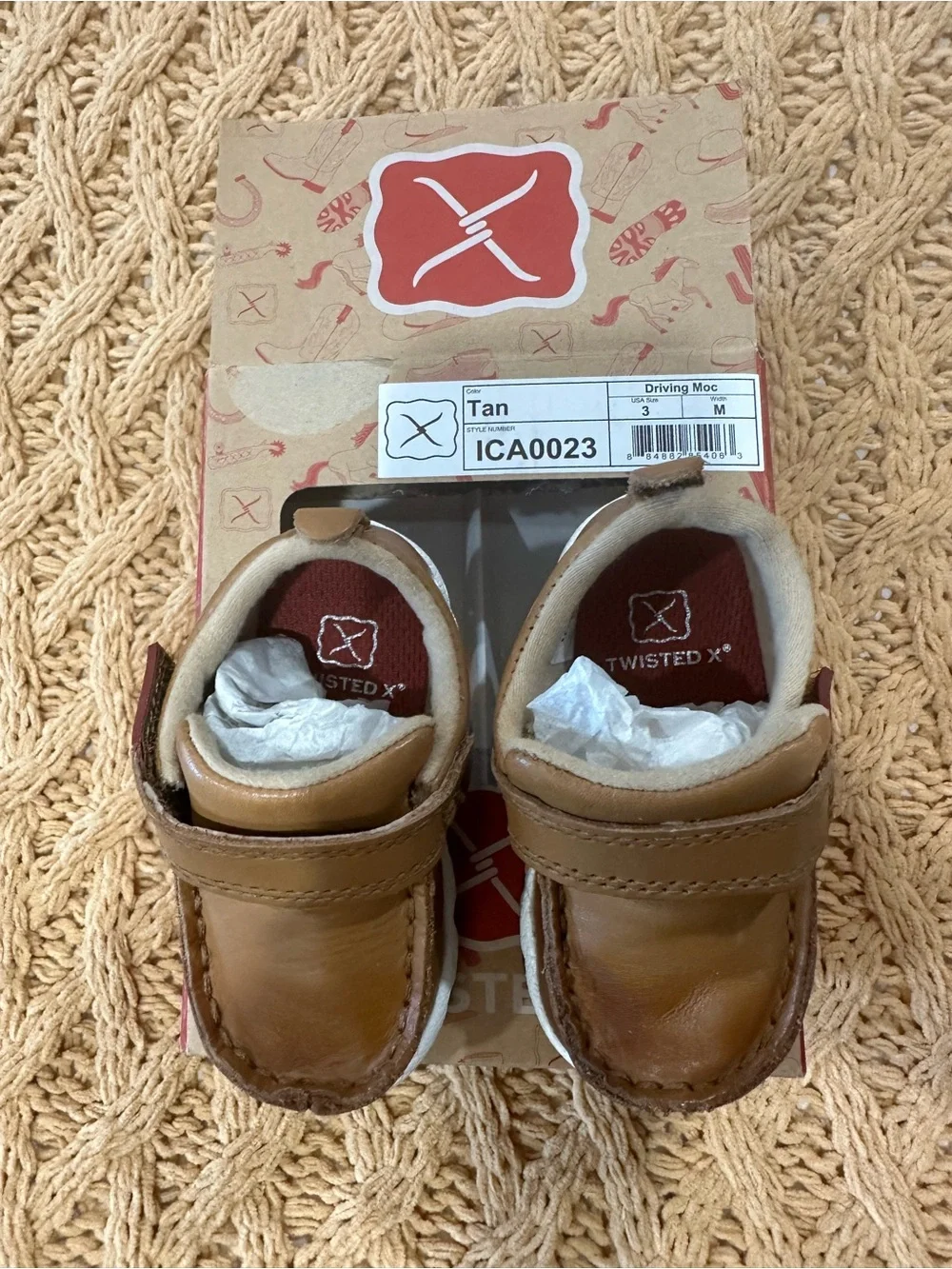 Twisted X Toddler Tan Leather Hook-and-Loop Casual Shoes size 3